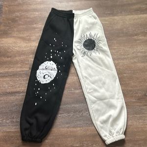 sun and moon print two-tone sweatpants from SHEIN